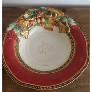 Fitz and Floyd Holiday Solstice Ceramic Serving Bowl 12" Embossed 3D Acorn